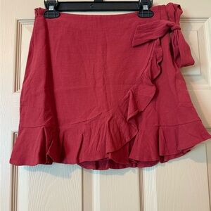 SHEIN Red Ruffled Wrap Mini Skirt